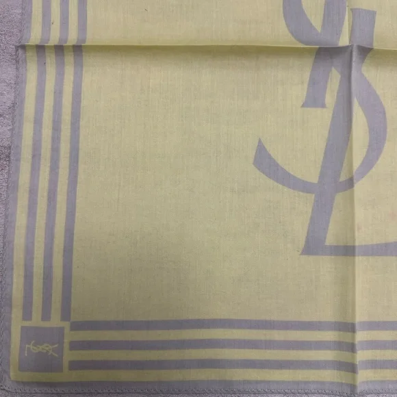 Yves Saint Laurent Pale Yellow Logo vintage handkerchief cotton - Picture 2 of 5